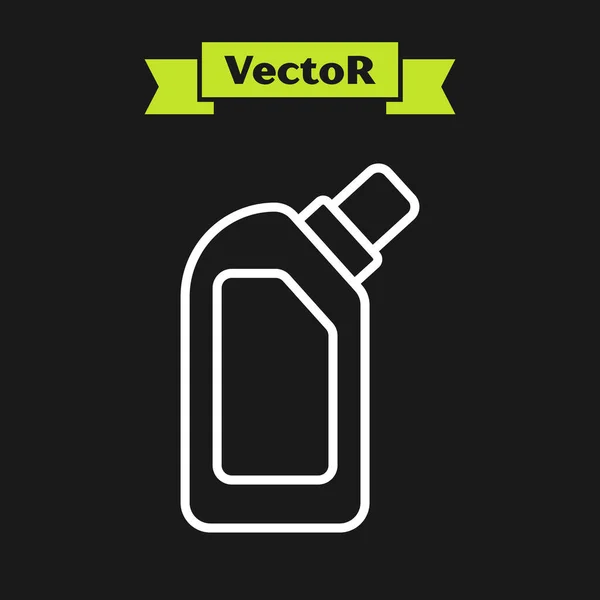 Weiße Linie Plastikflasche für flüssiges Waschmittel, Bleichmittel, Spülmittel oder ein anderes Reinigungsmittel Symbol auf schwarzem Hintergrund isoliert. Vektorillustration — Stockvektor