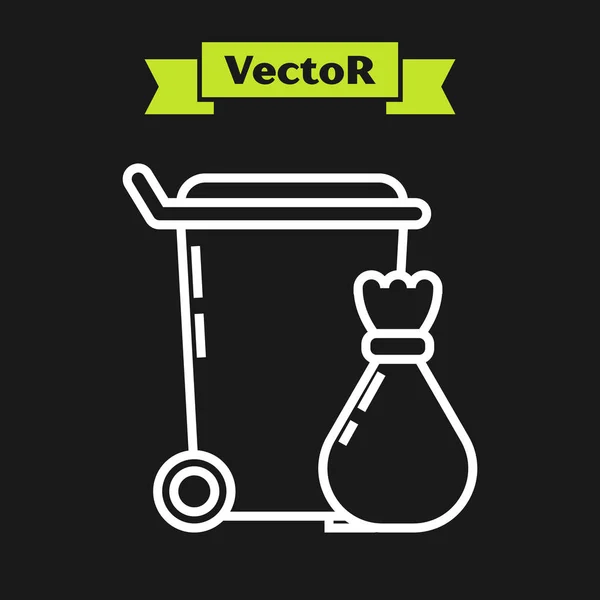 Weiße Linie Mülleimer Symbol isoliert auf schwarzem Hintergrund. Mülleimer-Schild. Papierkorb-Symbol. Büromüll-Ikone. Vektorillustration — Stockvektor