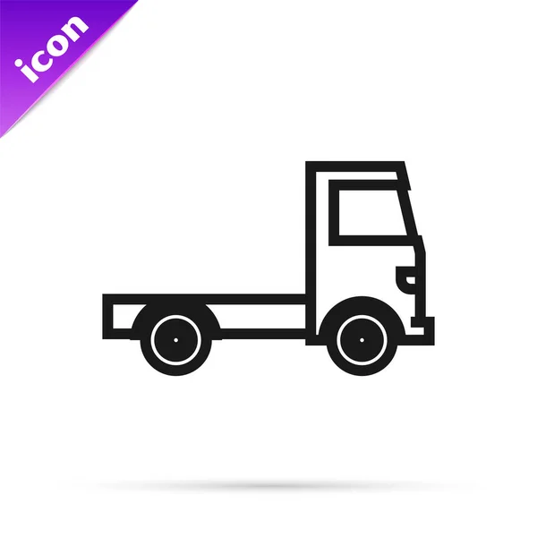 Schwarze Linie Lieferung Lastkraftwagen-Symbol isoliert auf weißem Hintergrund. Vektorillustration — Stockvektor