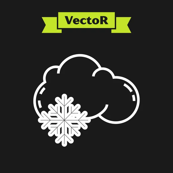 Ligne blanche Nuage avec icône de neige isolée sur fond noir. Nuage avec flocons de neige. Icône météo unique. Signe de neige. Illustration vectorielle — Image vectorielle