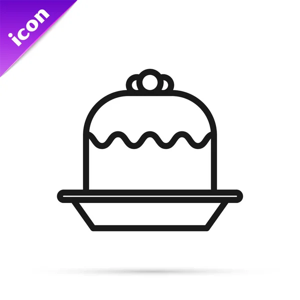 Black line Cake icon isolated on white background. Happy Birthday. Vector Illustration — Stock Vector