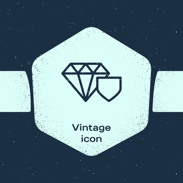 Línea Grunge Diamond Con Icono Escudo Aislado Sobre Fondo Azul — Archivo Imágenes Vectoriales