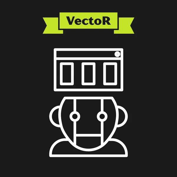 Icona Robot linea bianca isolata su sfondo nero. Illustrazione vettoriale — Vettoriale Stock