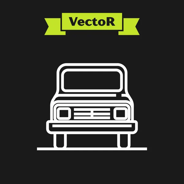 Weiße Linie Auto-Symbol isoliert auf schwarzem Hintergrund. Frontansicht. Vektorillustration — Stockvektor