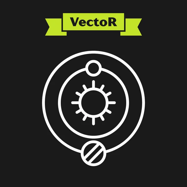 Linha branca Ícone do sistema solar isolado no fundo preto. Os planetas giram em torno da estrela. Ilustração vetorial — Vetor de Stock
