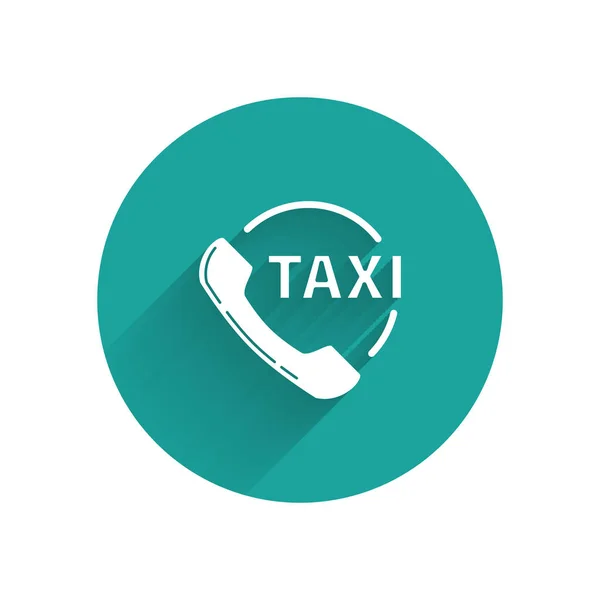 Білі Таксі Називають Телефонну Іконку Ізольованою Довгою Тінню Таксі Смартфона — стоковий вектор