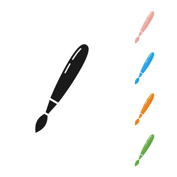 Icono de pincel negro aislado sobre fondo blanco. Establecer iconos de colores. Ilustración vectorial — Vector de stock
