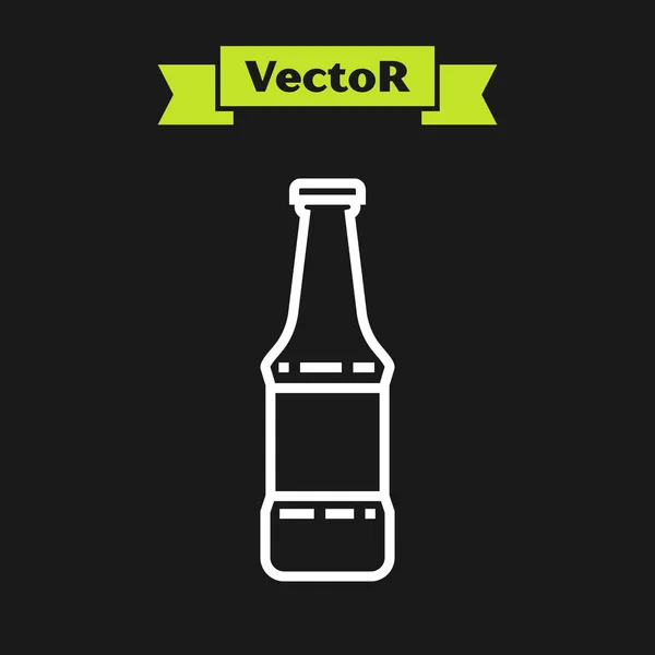 Иконка бутылки пива белой линии выделена на черном фоне. Векторная миграция — стоковый вектор