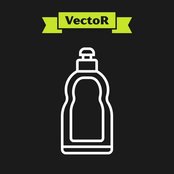 Línea blanca Botella de plástico para detergente líquido para ropa, lejía, líquido para lavar platos u otro icono de agente de limpieza aislado sobre fondo negro. Ilustración vectorial — Vector de stock