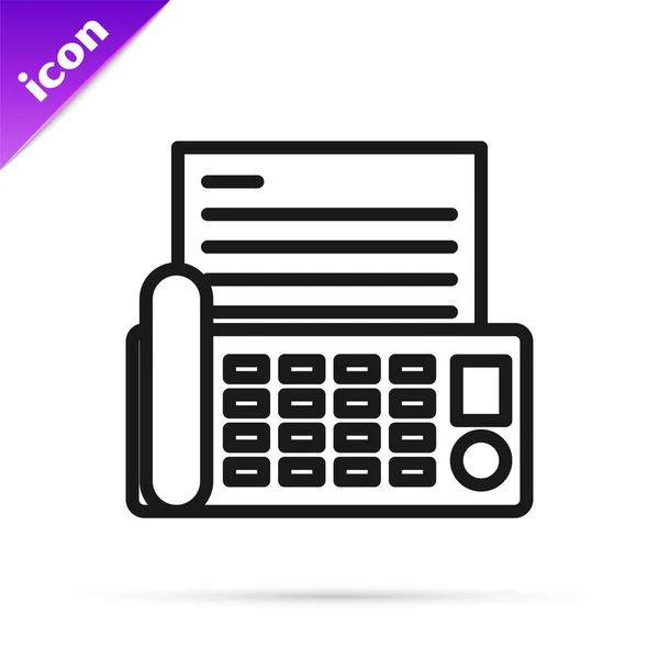 Svart linje Fax maskin ikon isolerad på vit bakgrund. Kontorstelefon. Vektor Illustration — Stock vektor