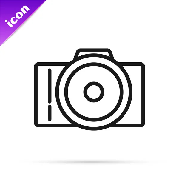 Línea negra Icono de la cámara fotográfica aislado sobre fondo blanco. Icono de cámara fotográfica. Ilustración vectorial — Vector de stock