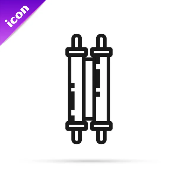 Schwarze Linie Torah Scroll-Symbol isoliert auf weißem Hintergrund. jüdische Thora in erweiterter Form. Stern des david Symbols. alte Pergamentrolle. Vektorillustration — Stockvektor