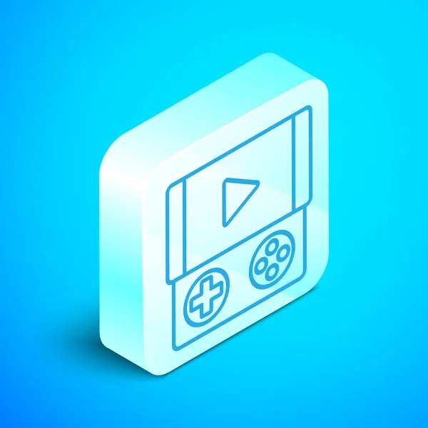 Isometrische lijn Draagbare video game console pictogram geïsoleerd op blauwe achtergrond. Gamepad bord. Gokconcept. Zilveren vierkante knop. Vector Illustratie — Stockvector