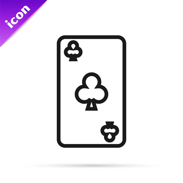 Black line Playing card with clubs symbol icon isolated on white background. Casino gambling. Vector Illustration — Stock Vector