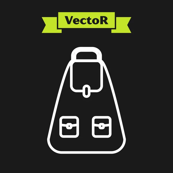 Weiße Linie Schulrucksack-Symbol isoliert auf schwarzem Hintergrund. Vektorillustration — Stockvektor