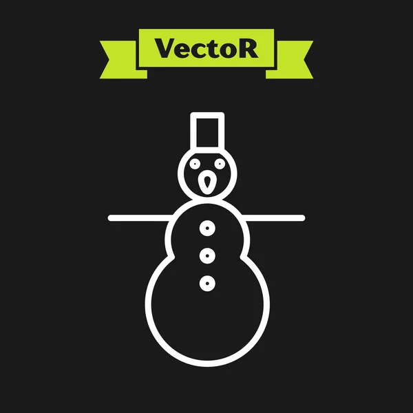 Linha branca ícone boneco de neve de Natal isolado no fundo preto. Feliz Natal e Feliz Ano Novo. Ilustração vetorial — Vetor de Stock