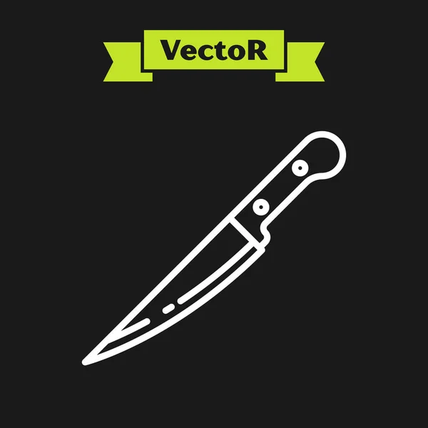 Línea blanca Icono del cuchillo aislado sobre fondo negro. Símbolo de cubertería. Ilustración vectorial — Archivo Imágenes Vectoriales