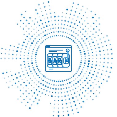 Mavi çizgi çevrimiçi slot makinesi simgesi beyaz arkaplanda izole edildi. İnternetteki kumarhane. Soyut çember rastgele noktalar. Vektör İllüstrasyonu