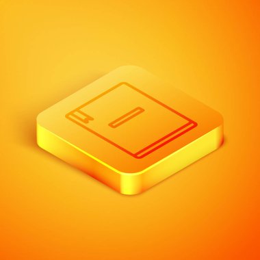 Isometric satır Not Defteri simgesi turuncu arkaplanda izole edildi. Spiral not defteri simgesi. Okul defteri. Yazı tahtası. Okul günlüğü. Turuncu kare düğme. Vektör İllüstrasyonu