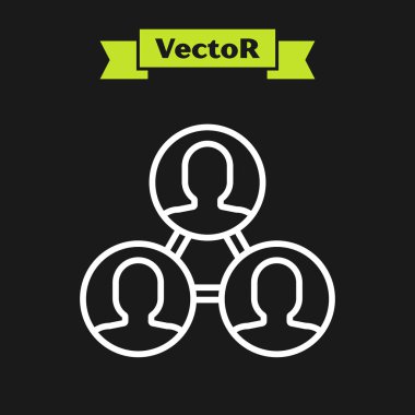 Beyaz çizgi Proje ekibi üs simgesi siyah arkaplanda izole edildi. İş analizi ve planlama, danışmanlık, takım çalışması, proje yönetimi. Vektör İllüstrasyonu