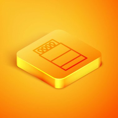 Isometric hattı kibrit kutusunu aç ve turuncu arkaplanda izole edilmiş simgeyle eşleştir. Turuncu kare düğme. Vektör İllüstrasyonu