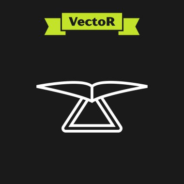 Beyaz çizgi Hang planör simgesi siyah arkaplanda izole edildi. Olağanüstü bir spor. Vektör İllüstrasyonu