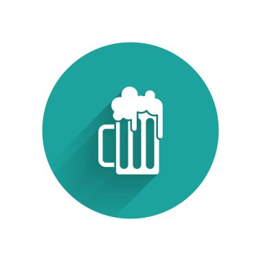 Uzun gölgeli beyaz tahta bardak ikonu. Yeşil daire düğmesi. Vektör İllüstrasyonu