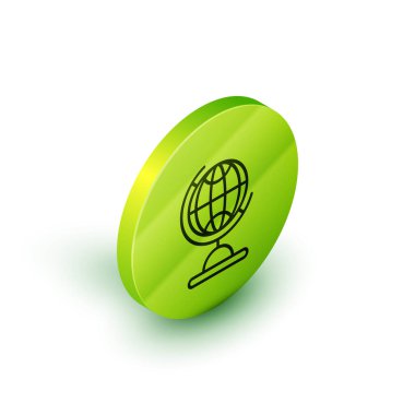 Beyaz arka planda izole edilmiş Dünya çizgisi ikonu. Yeşil daire düğmesi. Vektör İllüstrasyonu