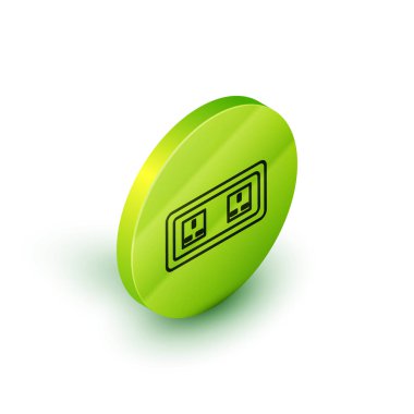 Isometric line Electrical outlet simgesi beyaz arkaplanda izole edildi. Elektrik prizi. Rosette sembolü. Yeşil daire düğmesi. Vektör İllüstrasyonu