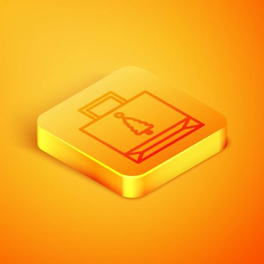 Turuncu arka planda izole edilmiş Isome hattı Noel kâğıdı alışveriş poşeti ikonu. Paket işareti. Mutlu Noeller ve mutlu yıllar. Turuncu kare düğme. Vektör İllüstrasyonu