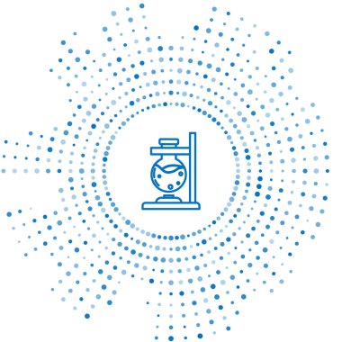 Mavi çizgi cam test tüpü yangın ısıtıcı üzerinde deney ikonu beyaz arka planda izole. Laboratuvar ekipmanları. Soyut çember rastgele noktalar. Vektör İllüstrasyonu