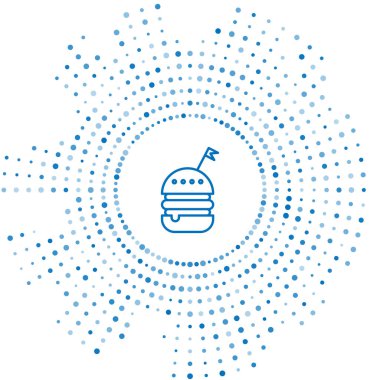 Mavi çizgi Burger simgesi beyaz arka plan üzerinde izole. Hamburger simgesi. Cheeseburger sandviç işareti. Fast food menüsü. Soyut daire rasgele nokta. Vektör İllüstrasyonu