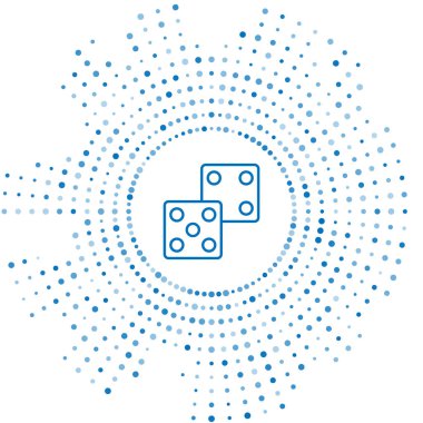 Mavi çizgi Oyun zar simgesi beyaz arkaplanda izole edildi. Kumarhane kumarı. Soyut çember rastgele noktalar. Vektör İllüstrasyonu