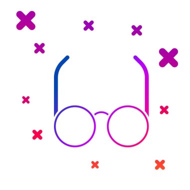 Beyaz arkaplanda izole edilmiş renkli gözlük simgesi. Gözlük çerçevesi sembolü. Kademeli rastgele dinamik şekiller. Vektör İllüstrasyonu