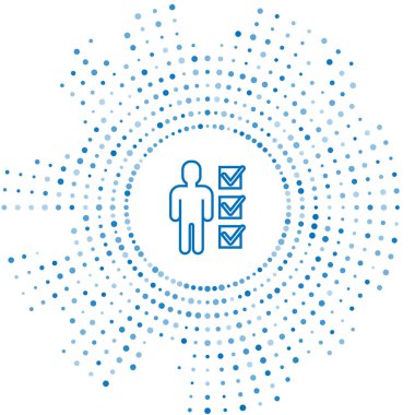 Mavi çizgi. Takım elbiseli adam kullanıcısı beyaz arka planda izole edilmiş. İş simgesi kullanıcı profili simgesi simgesi. Erkek kullanıcı işareti. Soyut çember rastgele noktalar. Vektör İllüstrasyonu