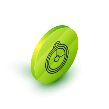 Isometric hattı mutfak zamanlayıcısı simgesi beyaz arkaplanda izole edildi. Mutfak aletleri. Yeşil daire düğmesi. Vektör İllüstrasyonu