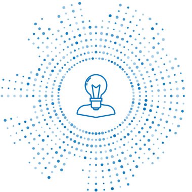 Beyaz arka planda izole lamba ikonu olan mavi çizgi insan kafası. Soyut çember rastgele noktalar. Vektör İllüstrasyonu