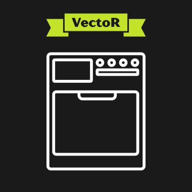 Beyaz çizgi yıkama simgesi siyah arkaplanda izole edildi. Çamaşır makinesi simgesi. Çamaşır makinesi, çamaşır makinesi. Ev aletleri sembolü. Vektör İllüstrasyonu