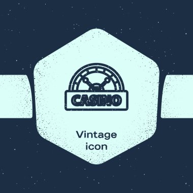 Grunge line Casino signboard icon isolated on blue background. Monochrome vintage drawing. Vector Illustration vector stock vector