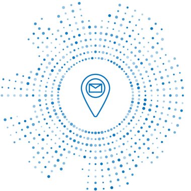 Harita kağıdındaki mavi çizgi tutucu beyaz arkaplanda izole edilmiş perspektif simgesi. Soyut çember rastgele noktalar. Vektör İllüstrasyonu