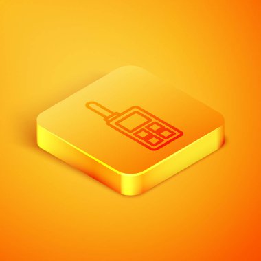 Isome hattı telsiz ikonu turuncu arka planda izole edildi. Taşınabilir radyo vericisi simgesi. Radyo alıcı-vericisi işareti. Turuncu kare düğme. Vektör İllüstrasyonu