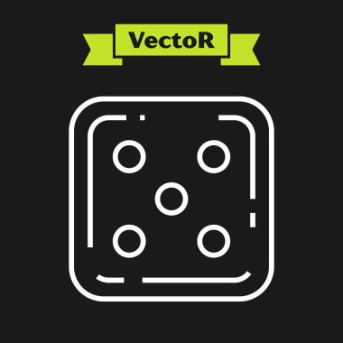 Siyah arkaplanda beyaz çizgi oyun zar simgesi izole. Kumarhane kumarı. Vektör İllüstrasyonu