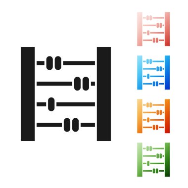 Siyah Abaküs simgesi beyaz arkaplanda izole edildi. Geleneksel sayım çerçevesi. Eğitim işareti. Matematik okulu. Simgeleri renklendirin. Vektör İllüstrasyonu