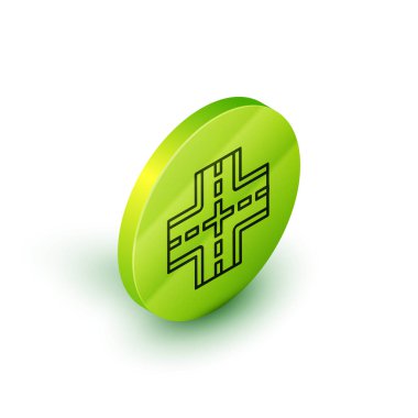 İzometrik hat trafik levhası. Beyaz arkaplanda sinyal simgesi izole edildi. İşaretçi sembolü. İzole sokak bilgi levhası. Yön tabelası. Yeşil daire düğmesi. Vektör İllüstrasyonu