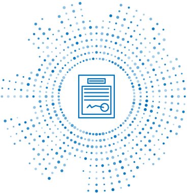 Mavi çizgi doldurulmuş form simgesi beyaz arkaplanda izole edildi. Dosya simgesi. Kontrol listesi simgesi. İş konsepti. Soyut çember rastgele noktalar. Vektör İllüstrasyonu