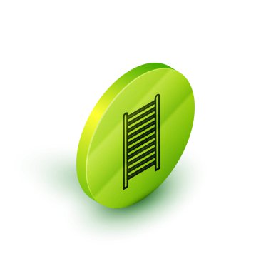 Beyaz arka planda izole edilmiş Isome hattı tahta merdiven ikonu. Yeşil daire düğmesi. Vektör İllüstrasyonu