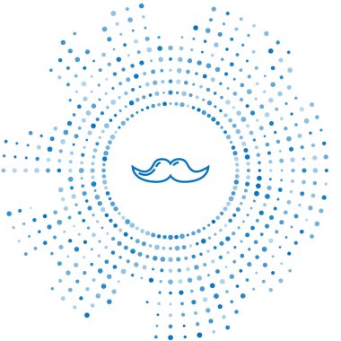 Mavi çizgi bıyık simgesi beyaz arkaplanda izole edildi. Berber dükkanı sembolü. Yüz kılı stili. Soyut çember rastgele noktalar. Vektör İllüstrasyonu
