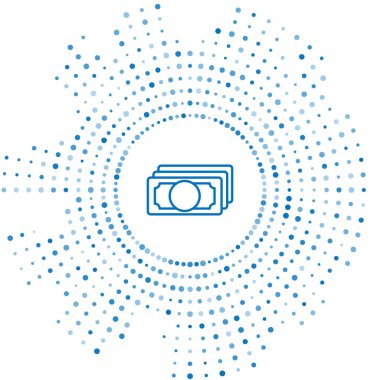 Mavi çizgi Beyaz arka plan üzerinde izole kağıt para nakit simgesi yığınları. Para banknotları yığınları. Fatura para birimi. Soyut daire rasgele nokta. Vektör İllüstrasyonu
