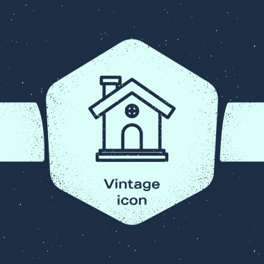 Grunge Line House ikonu mavi arka planda izole edildi. Ev sembolü. Tek renkli klasik çizim. Vektör İllüstrasyonu