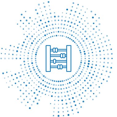 Mavi çizgi Abaküs simgesi beyaz arkaplanda izole edildi. Geleneksel sayım çerçevesi. Eğitim işareti. Matematik okulu. Soyut çember rastgele noktalar. Vektör İllüstrasyonu